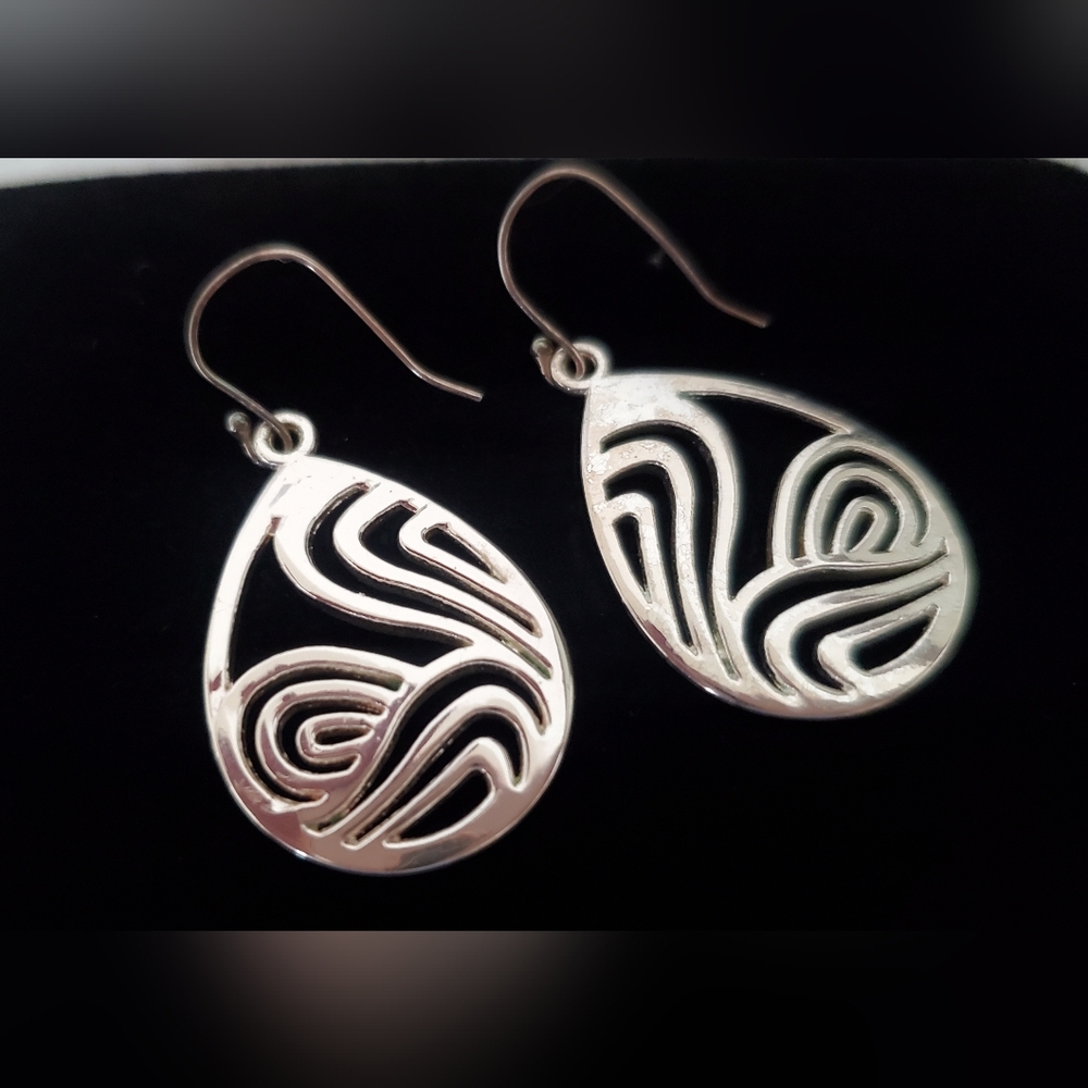 Teardrop Fish Hook Earrings, silver